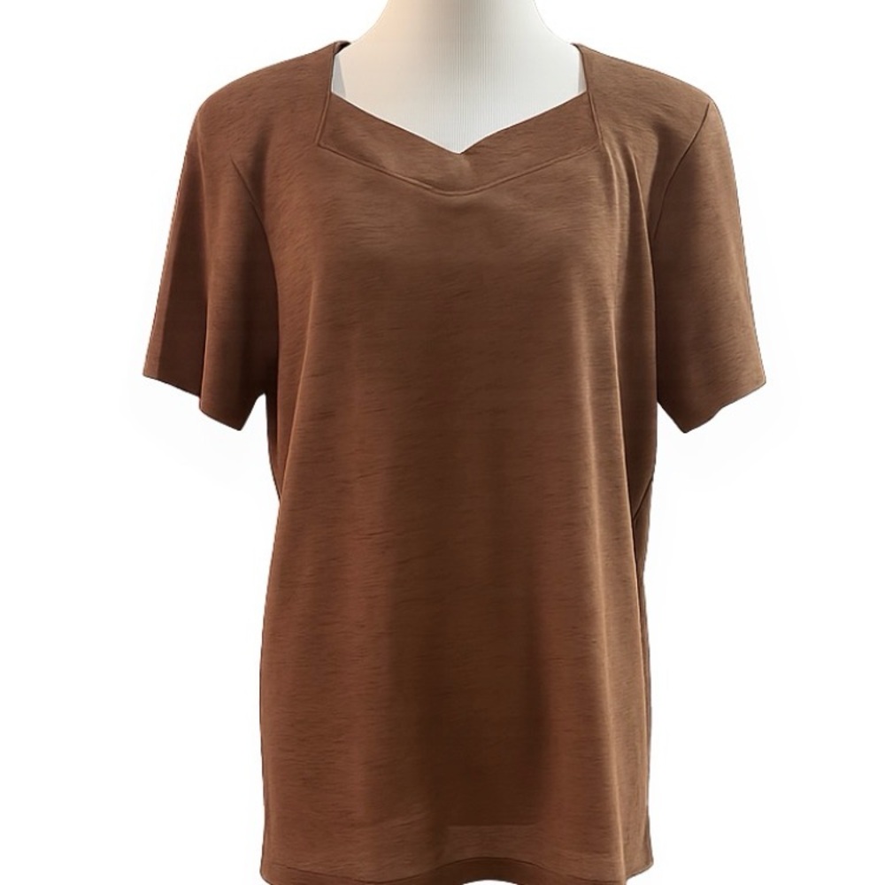 VINTAGE GAMISCH SHORT SLEEVE STRETCHY TOP BROWN SIZE LARGE